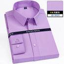8XL7XL Bamboo Fiber Elastic Anti-wrinkle Shirt Men's Long-sleeved Solid Color White Shirt Slim Fit Shirt Men Plaid Striped Shirt