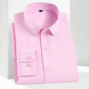 8XL7XL Bamboo Fiber Elastic Anti-wrinkle Shirt Men's Long-sleeved Solid Color White Shirt Slim Fit Shirt Men Plaid Striped Shirt