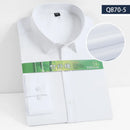 8XL7XL Bamboo Fiber Elastic Anti-wrinkle Shirt Men's Long-sleeved Solid Color White Shirt Slim Fit Shirt Men Plaid Striped Shirt