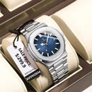 POEDAGAR Luxury Brand Men's Quartz Wristwatch Stainless Steel Waterproof Luminous Date Man Clock Square Business Watches For Men