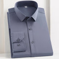 8XL7XL Bamboo Fiber Elastic Anti-wrinkle Shirt Men's Long-sleeved Solid Color White Shirt Slim Fit Shirt Men Plaid Striped Shirt