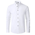 Men's long sleeved shirt, elastic, non ironing, wrinkle resistant, minimalist, business casual, silky, and traceless white shirt