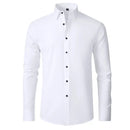 Men's long sleeved shirt, elastic, non ironing, wrinkle resistant, minimalist, business casual, silky, and traceless white shirt