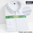 8XL7XL Bamboo Fiber Elastic Anti-wrinkle Shirt Men's Long-sleeved Solid Color White Shirt Slim Fit Shirt Men Plaid Striped Shirt