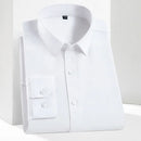 8XL7XL Bamboo Fiber Elastic Anti-wrinkle Shirt Men's Long-sleeved Solid Color White Shirt Slim Fit Shirt Men Plaid Striped Shirt