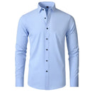 Men's long sleeved shirt, elastic, non ironing, wrinkle resistant, minimalist, business casual, silky, and traceless white shirt