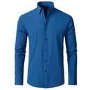 Men's long sleeved shirt, elastic, non ironing, wrinkle resistant, minimalist, business casual, silky, and traceless white shirt
