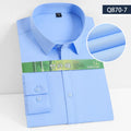 8XL7XL Bamboo Fiber Elastic Anti-wrinkle Shirt Men's Long-sleeved Solid Color White Shirt Slim Fit Shirt Men Plaid Striped Shirt