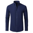 Men's long sleeved shirt, elastic, non ironing, wrinkle resistant, minimalist, business casual, silky, and traceless white shirt