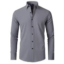 Men's long sleeved shirt, elastic, non ironing, wrinkle resistant, minimalist, business casual, silky, and traceless white shirt