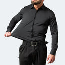Men's long sleeved shirt, elastic, non ironing, wrinkle resistant, minimalist, business casual, silky, and traceless white shirt