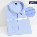 8XL7XL Bamboo Fiber Elastic Anti-wrinkle Shirt Men's Long-sleeved Solid Color White Shirt Slim Fit Shirt Men Plaid Striped Shirt