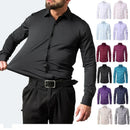 Men's long sleeved shirt, elastic, non ironing, wrinkle resistant, minimalist, business casual, silky, and traceless white shirt