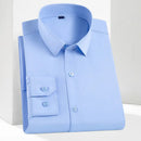8XL7XL Bamboo Fiber Elastic Anti-wrinkle Shirt Men's Long-sleeved Solid Color White Shirt Slim Fit Shirt Men Plaid Striped Shirt