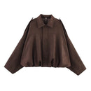 Women's Bomber Jackets Coats Fashion Turn-down Collar Long Sleeve Loose Coats Vintage Female Outerwear Chic Tops